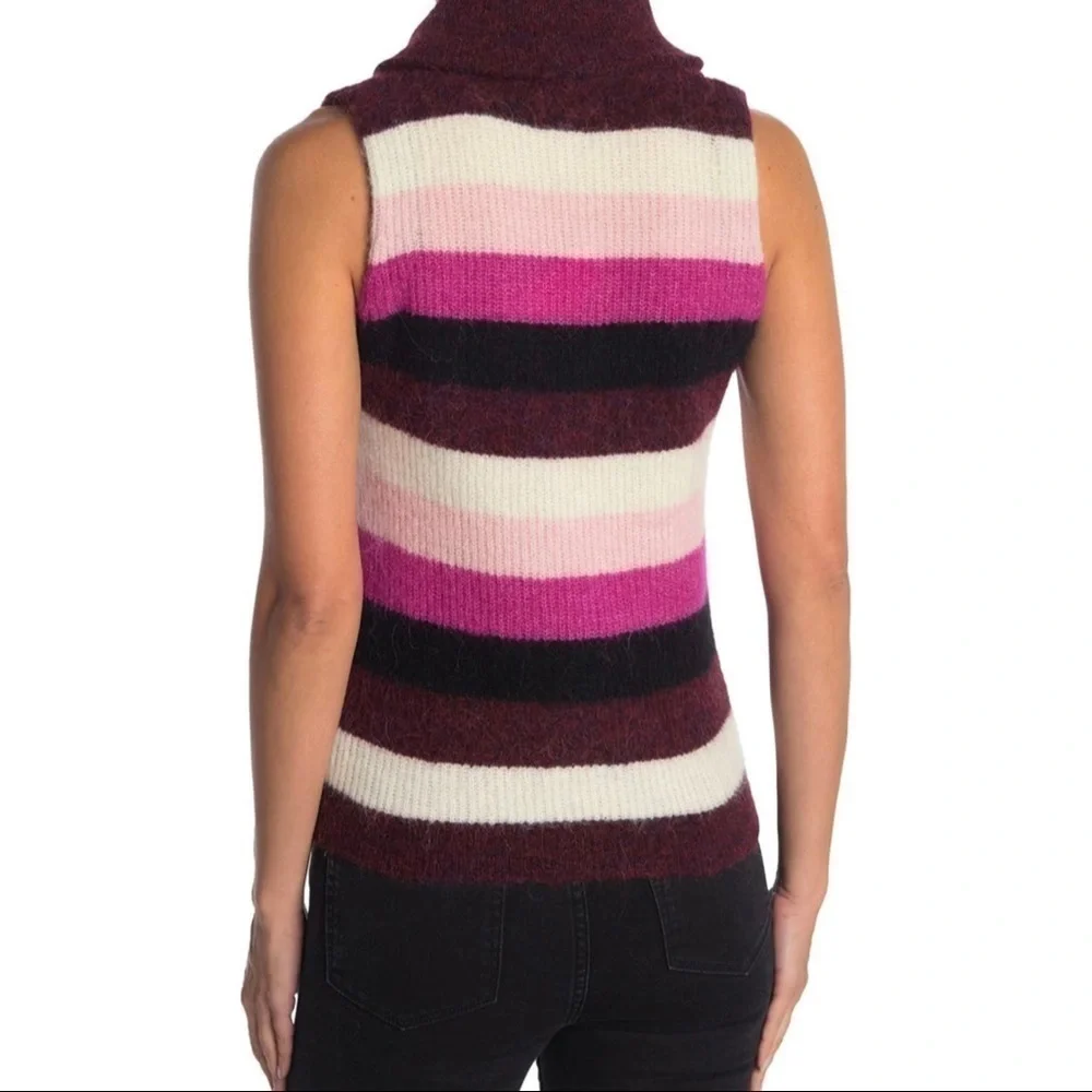 NWT GANNI Striped Colorblock Wool Knit Sweater Top Purple Small - Picture 2 of 6